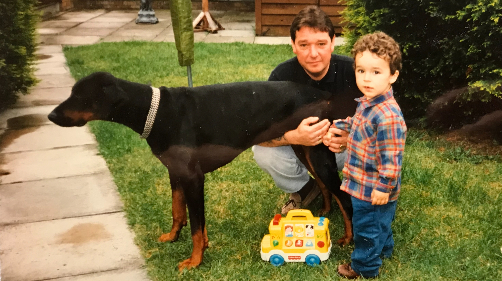 Alfie with dad and dog (cropped)