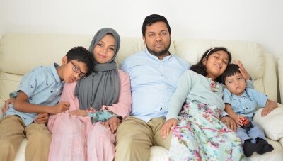Nasreen with her husband and three children