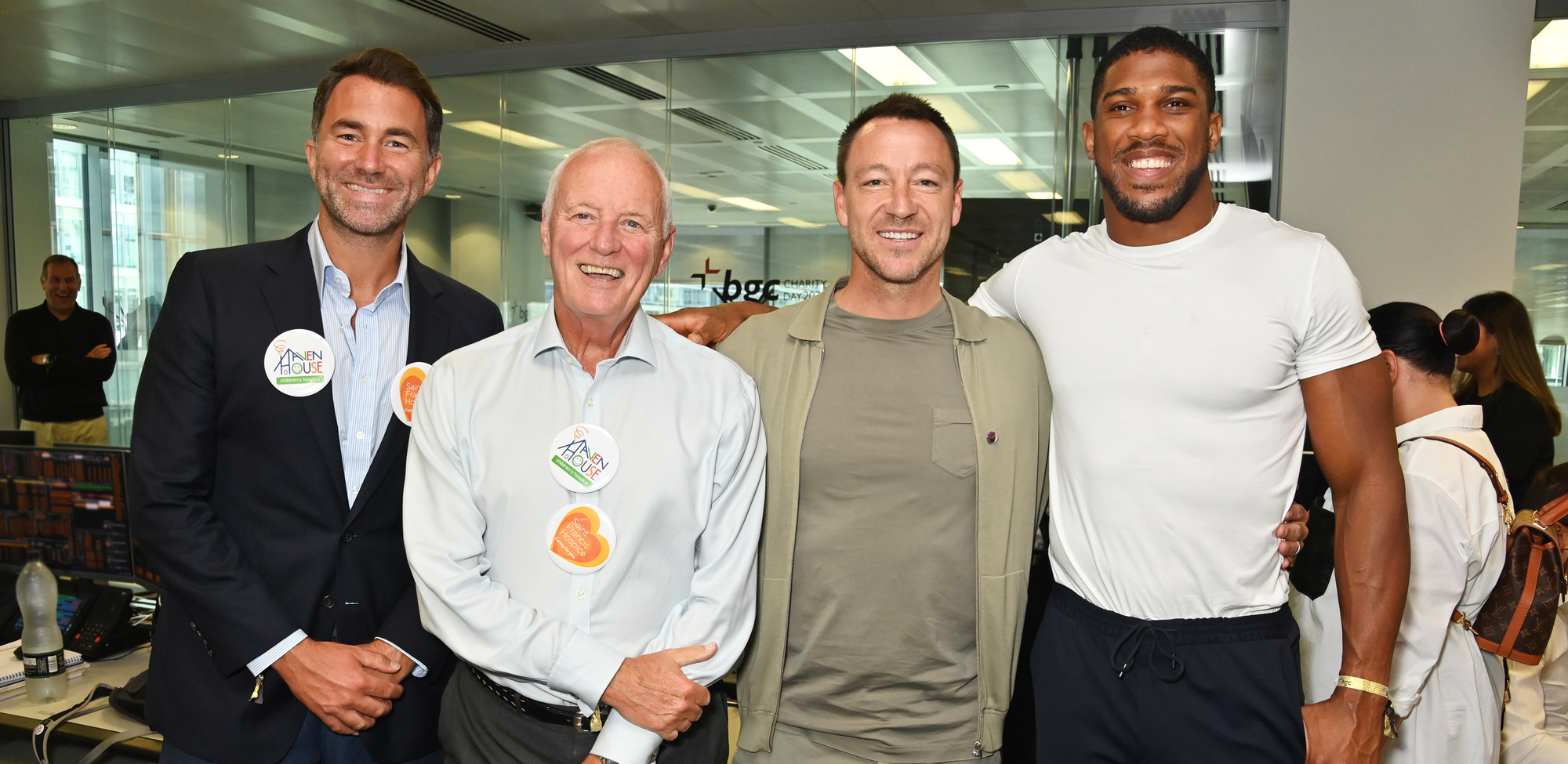 Eddie Hearn, Barry Hearn, John Terry and Anthony Joshua at BGC Charity Day166 (cropped)