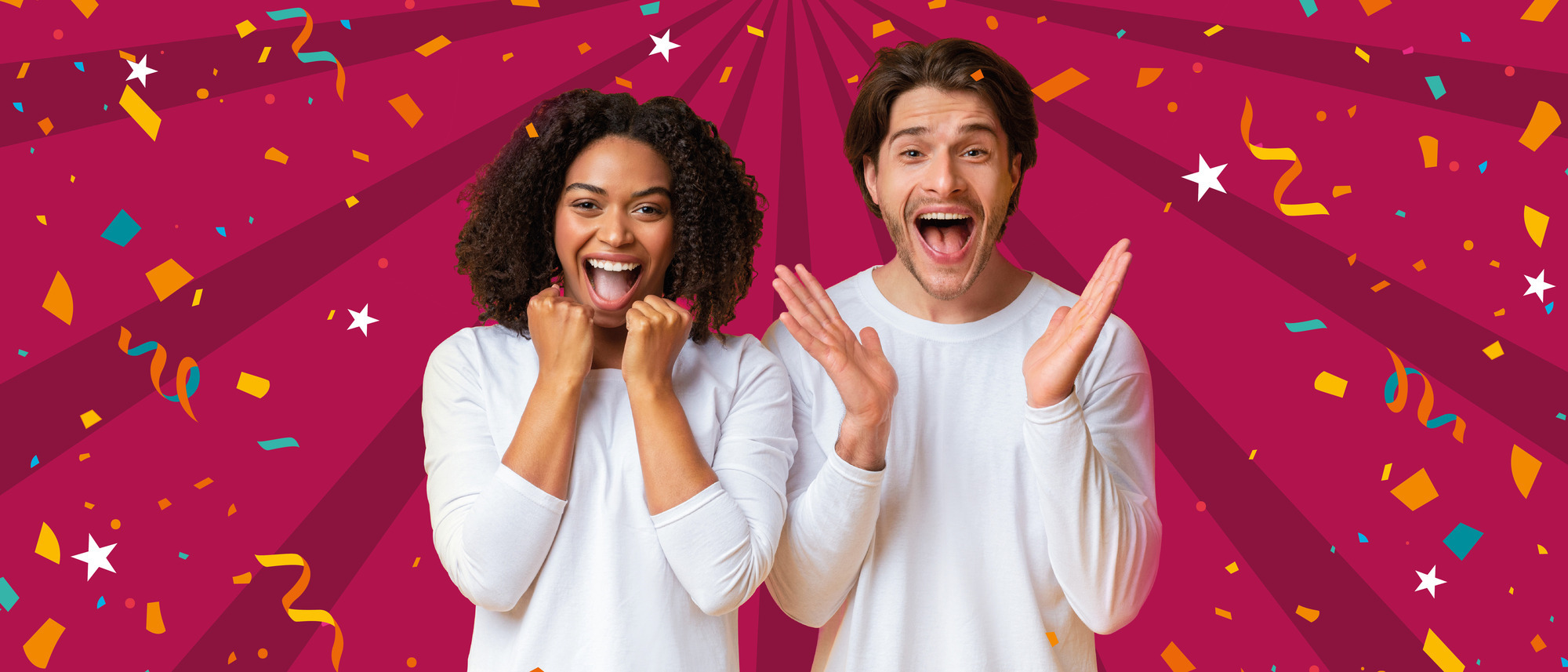 Lottery website banner magenta background stripes